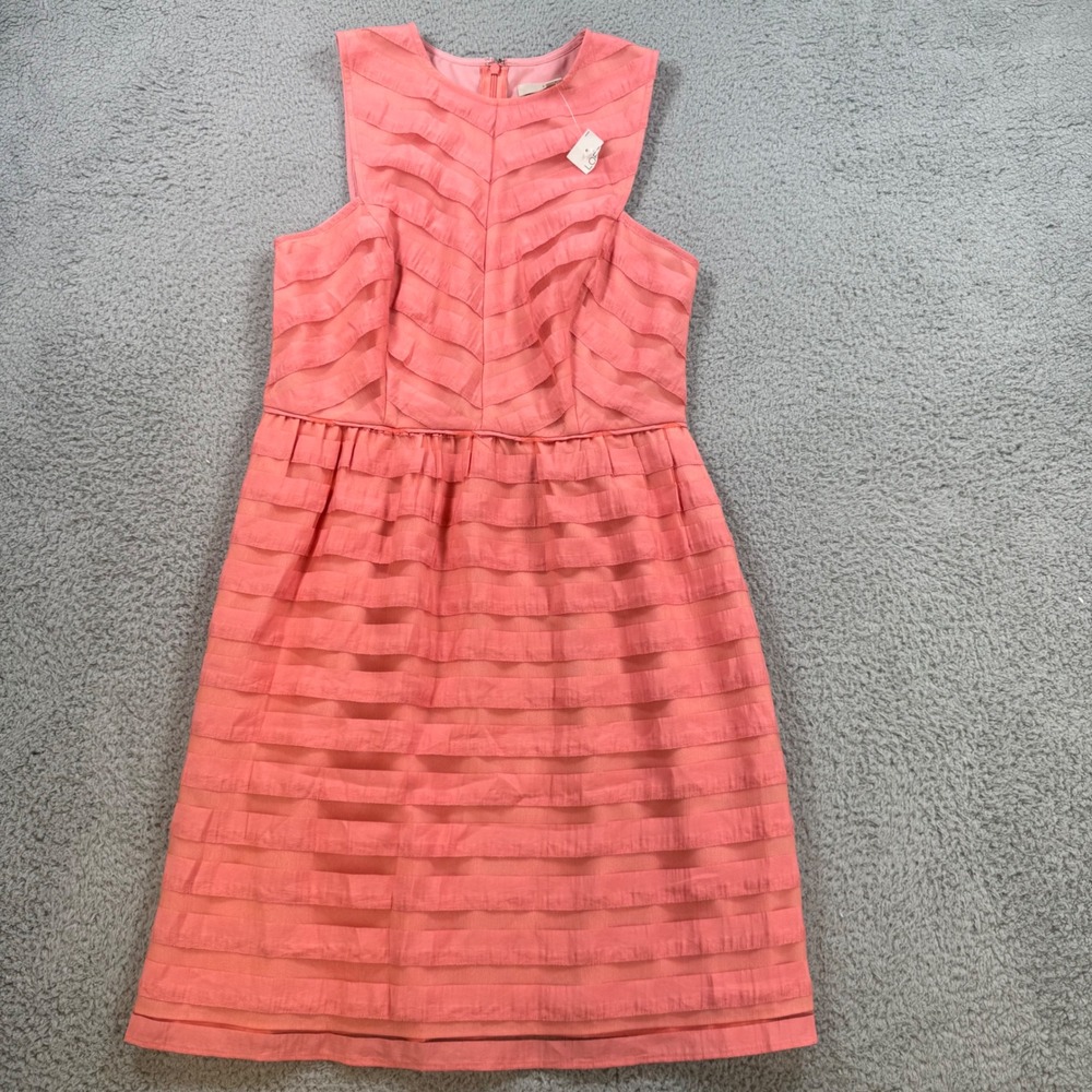 LOFT Coral Textured Sheath Dress Size 2 Sleeveless Zipper Closure Ruffled Layers